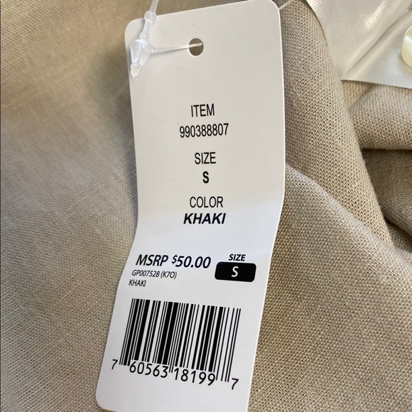 Gap Men's Size Small Linen Dress Shirt Short Sleeve Button-Up Khaki Relaxed - Picture 6 of 12